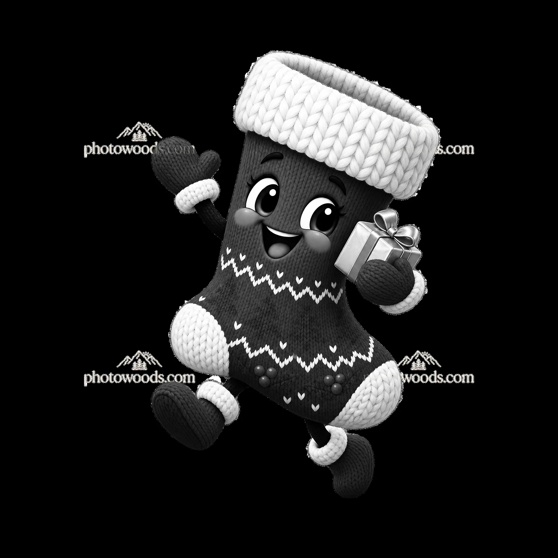 Monochrome Knitted Stocking Sticker - AI-generated stock image