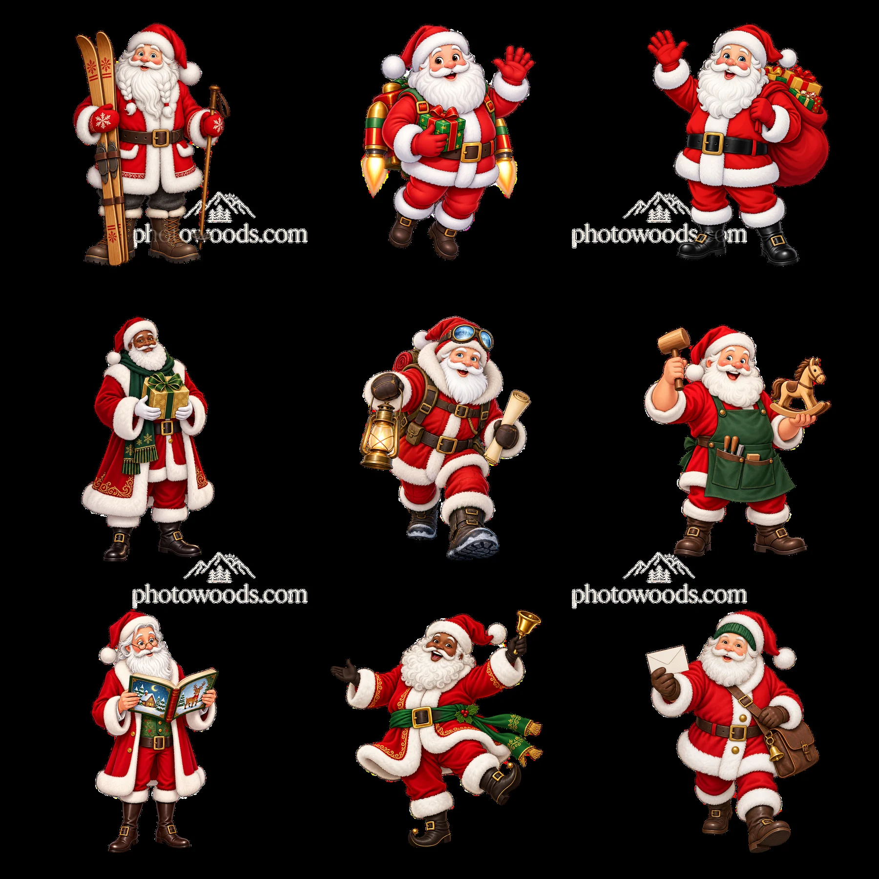 Nine cartoon figure stickers in a square arrangement - AI-generated stock image