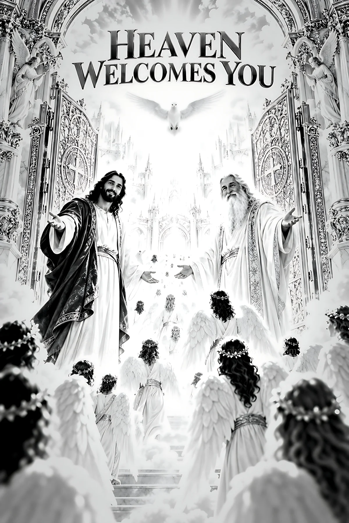 Heaven welcomes you to a bright celestial gathering - AI-generated stock image