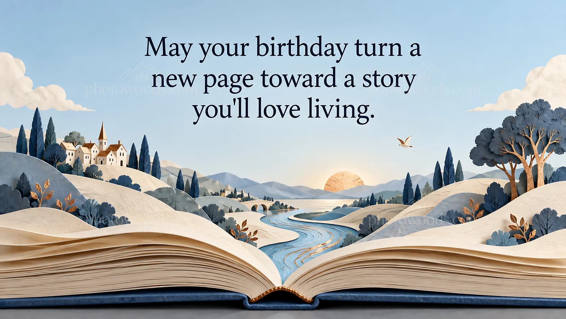 Birthday Greeting Over an Open Book Landscape - AI-generated stock image
