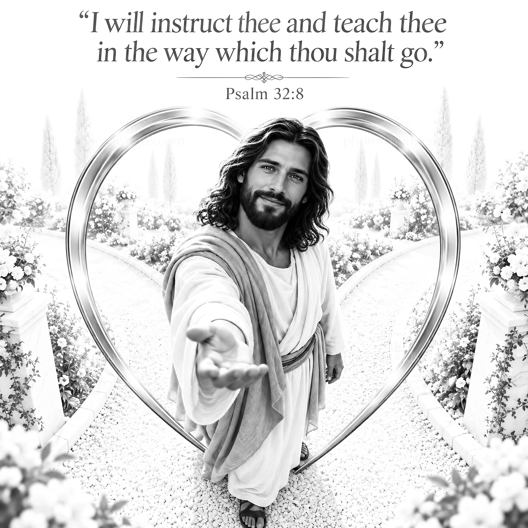 Jesus Christ offering guidance on a path of faith - AI-generated stock image