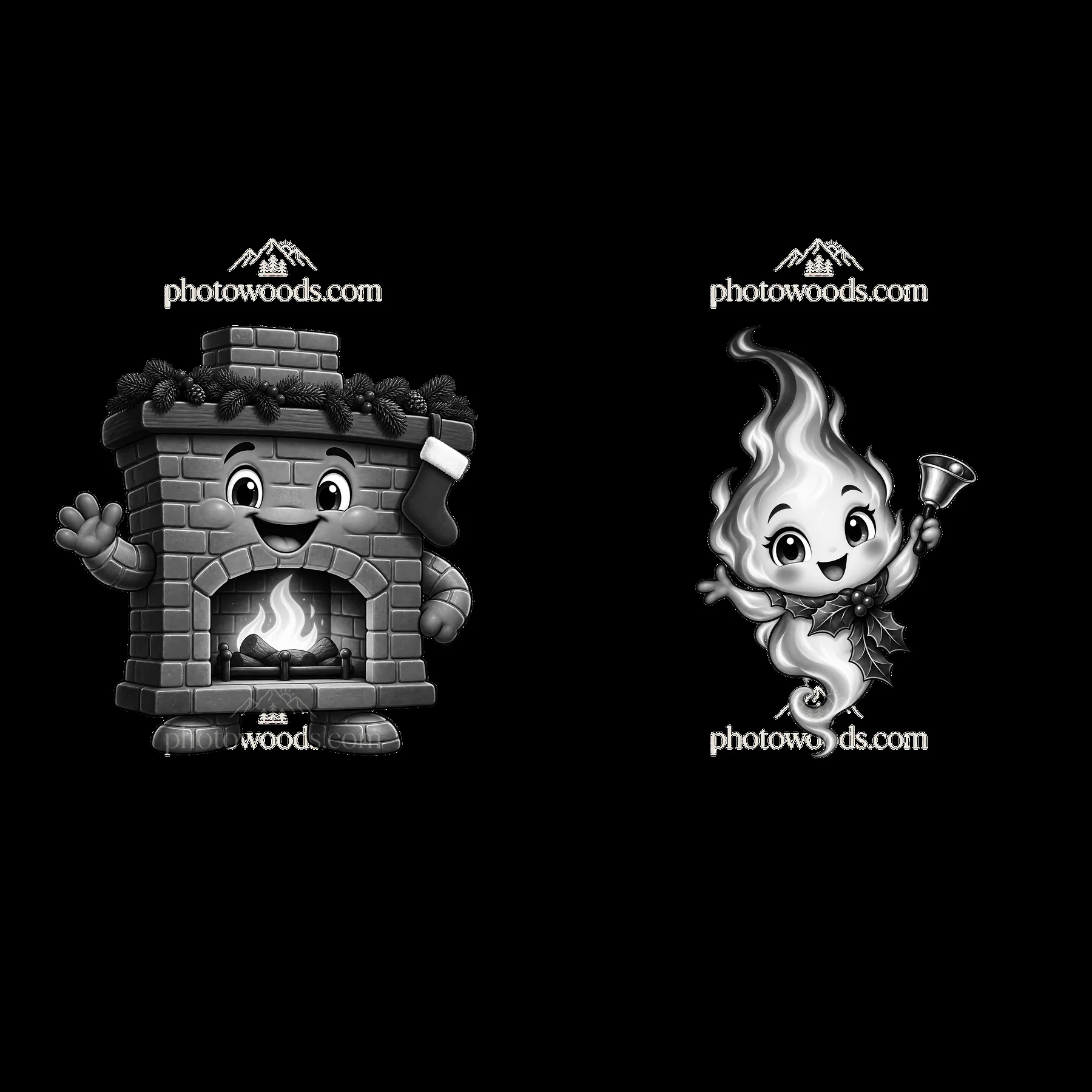 Monochrome two isolated cartoon figure stickers - AI-generated stock image