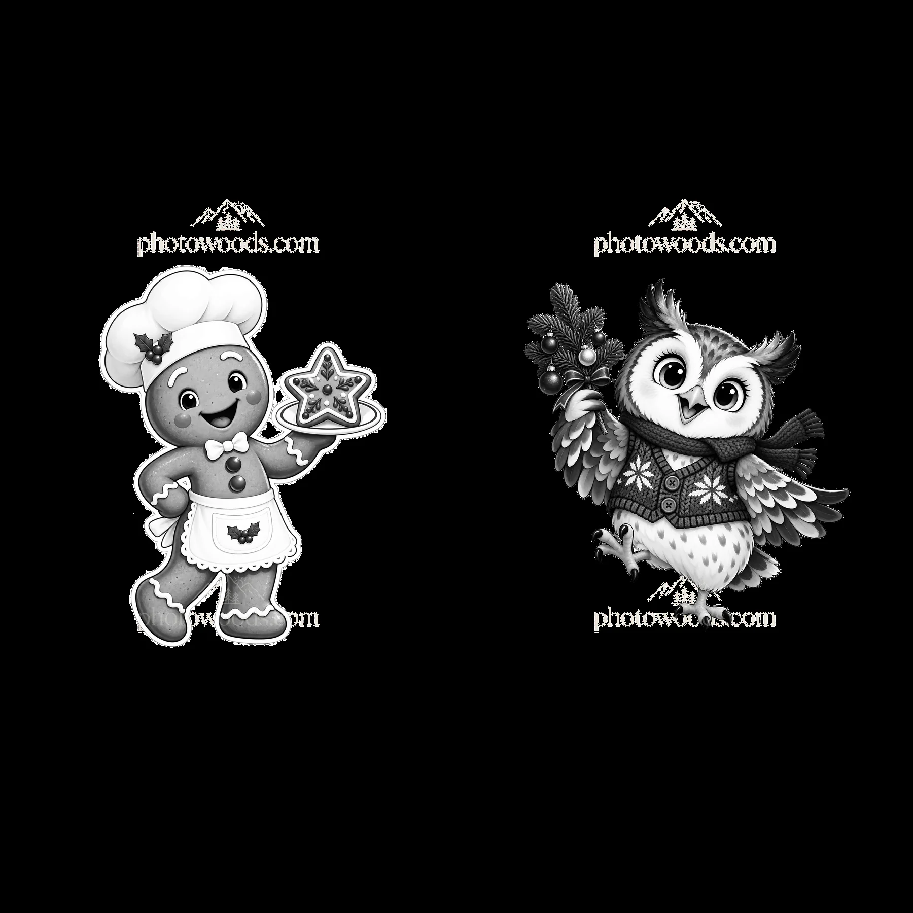 Monochrome two isolated cartoon figure stickers - AI-generated stock image