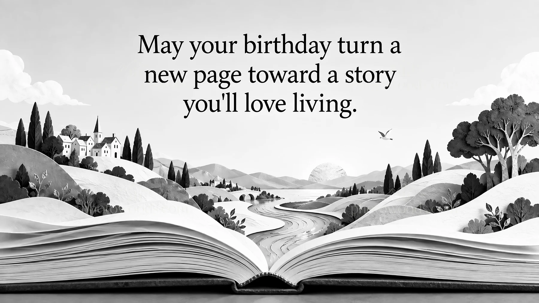 Birthday Greeting with an Open-Book Landscape - AI-generated stock image