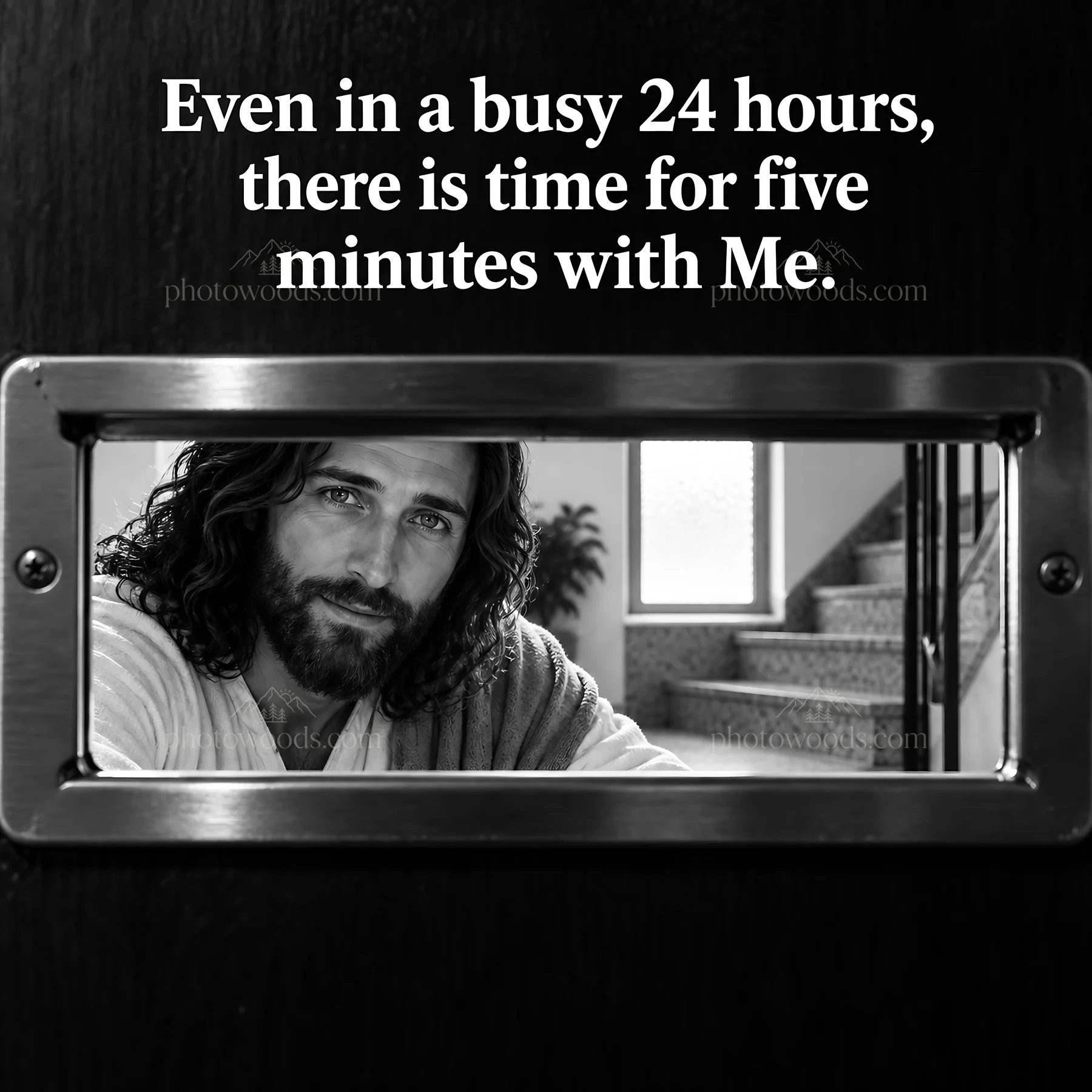 Jesus Christ invites for quiet time amid a busy day - AI-generated stock image