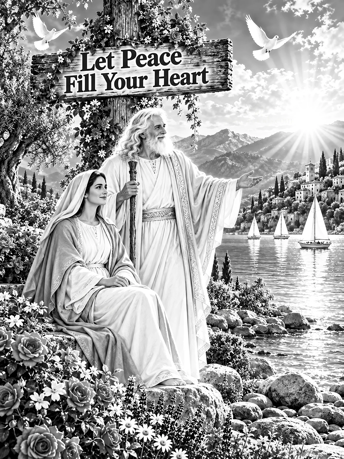 Jesus Christ sharing a message of peace by the lake - AI-generated stock image