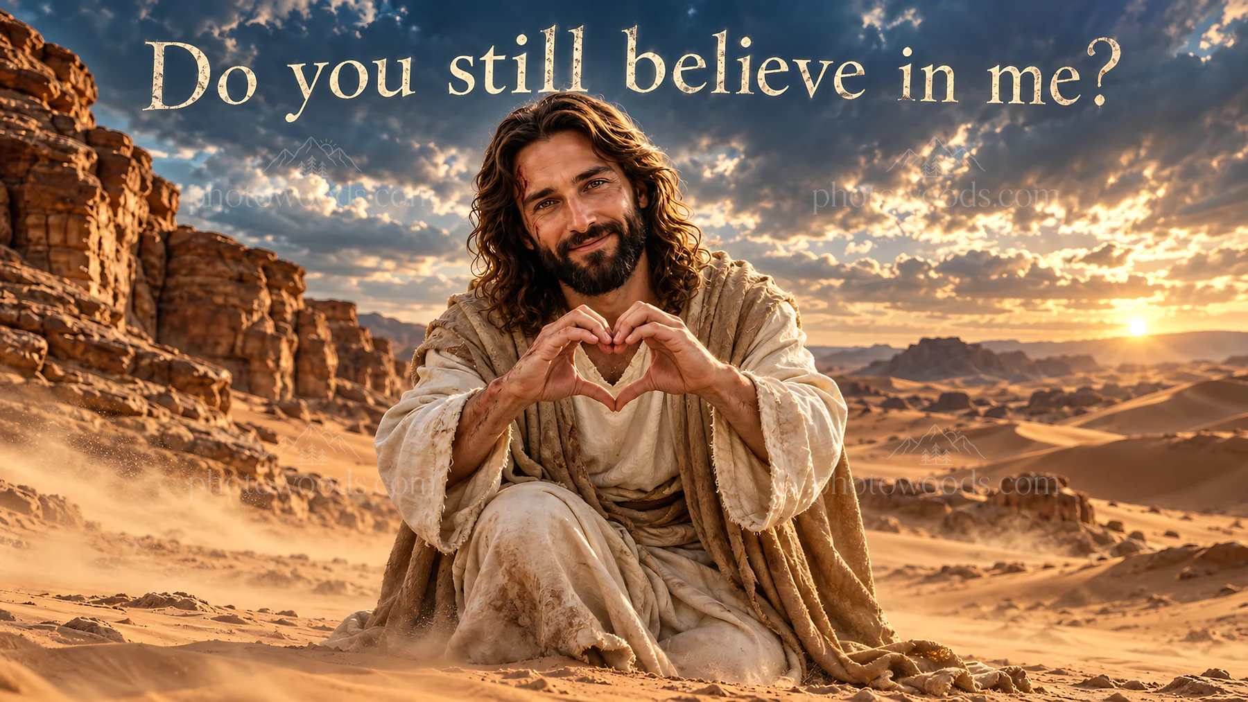 Jesus Christ asking if you still believe in him - AI-generated stock image