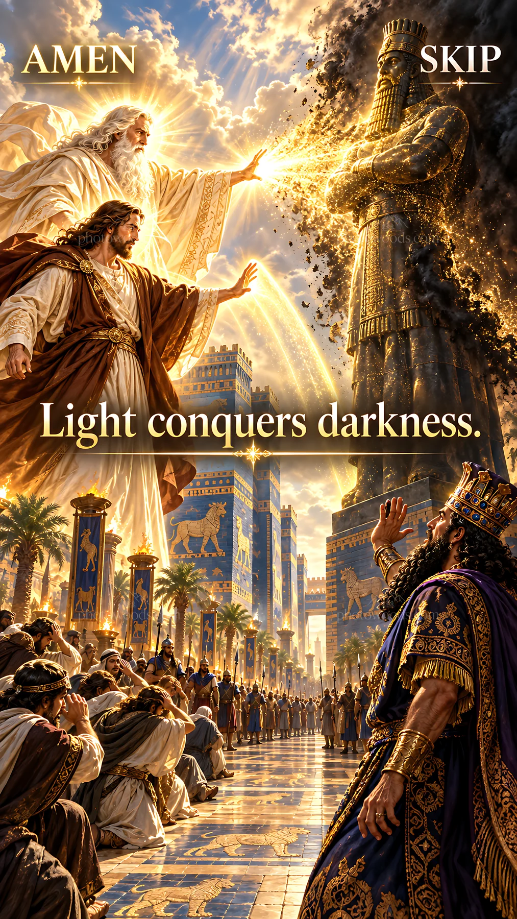 Jesus Christ overcoming darkness in a symbolic scene - AI-generated stock image