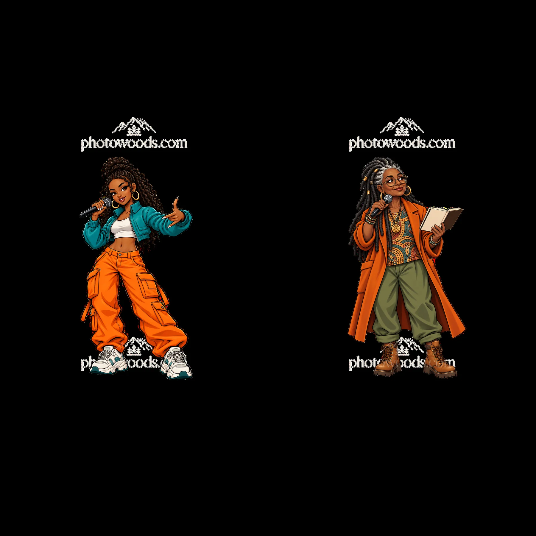 Two hip-hop artists stand side by side - AI-generated stock image