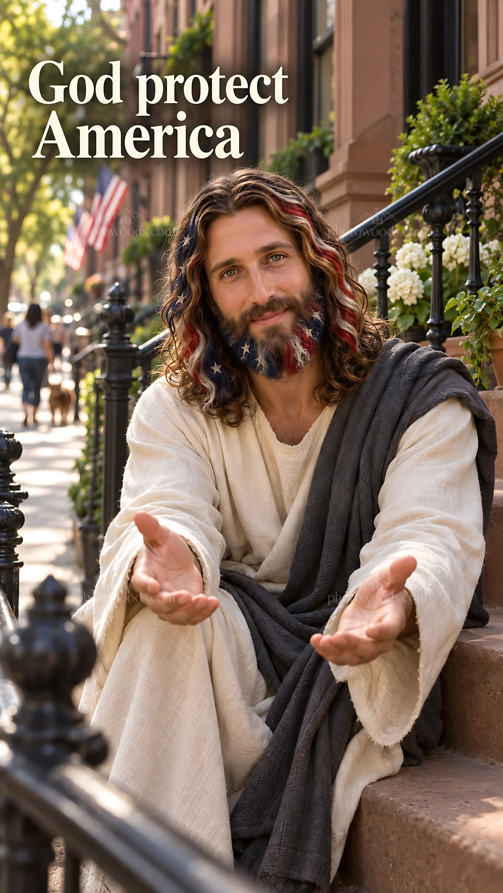Jesus Christ welcoming viewers in a contemporary setting - AI-generated stock image