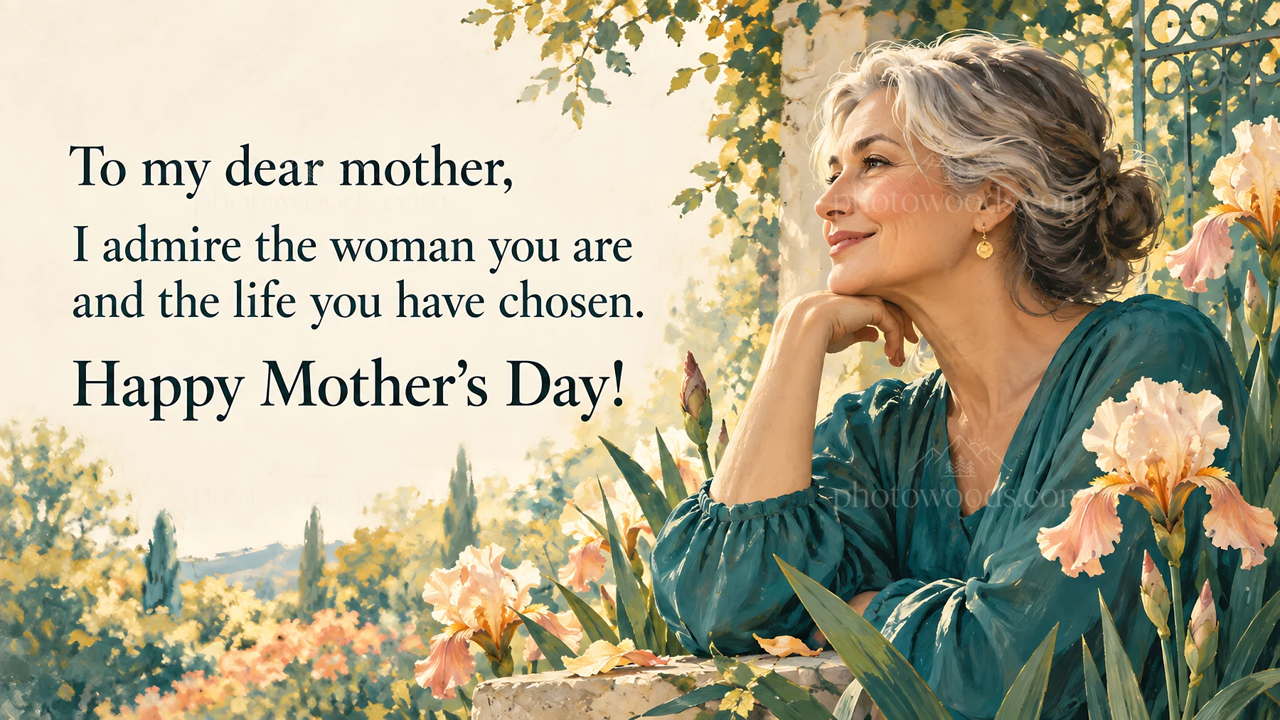 Mother's Day Greeting in a Flower Garden - AI-generated stock image