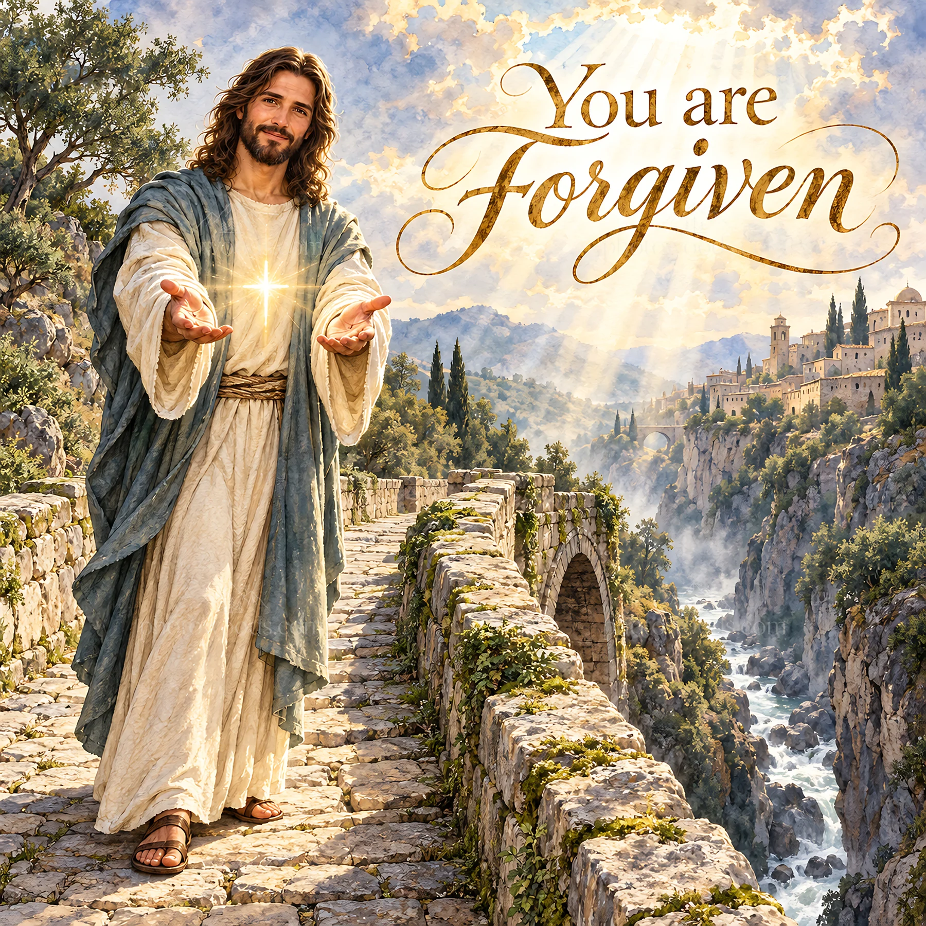 Jesus Christ welcoming and offering forgiveness - AI-generated stock image