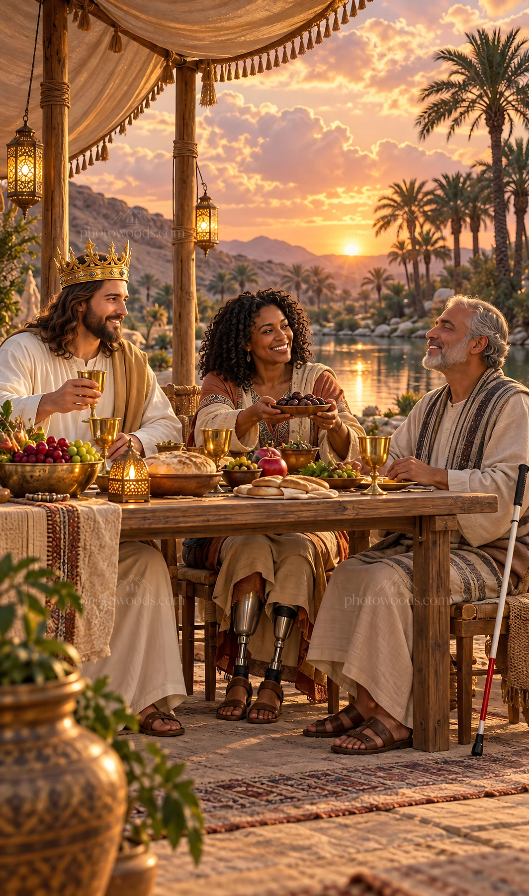 Jesus Christ sharing a meal in a tranquil setting - AI-generated stock image