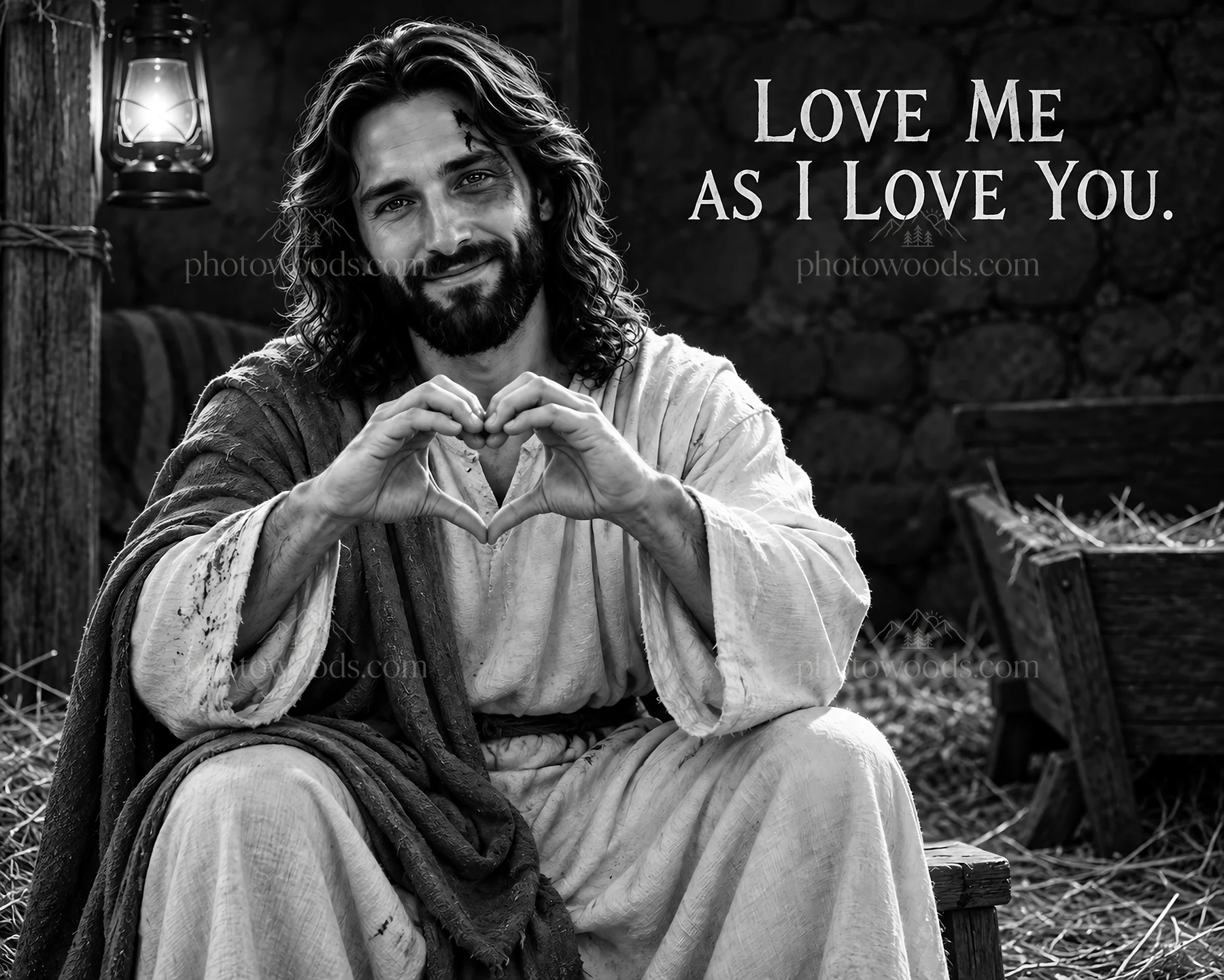Jesus Christ forming a heart shape with his hands - AI-generated stock image