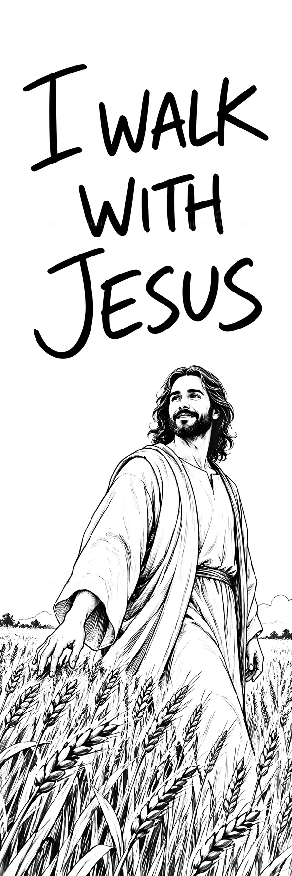 Jesus Christ walking through wheat fields - AI-generated stock image
