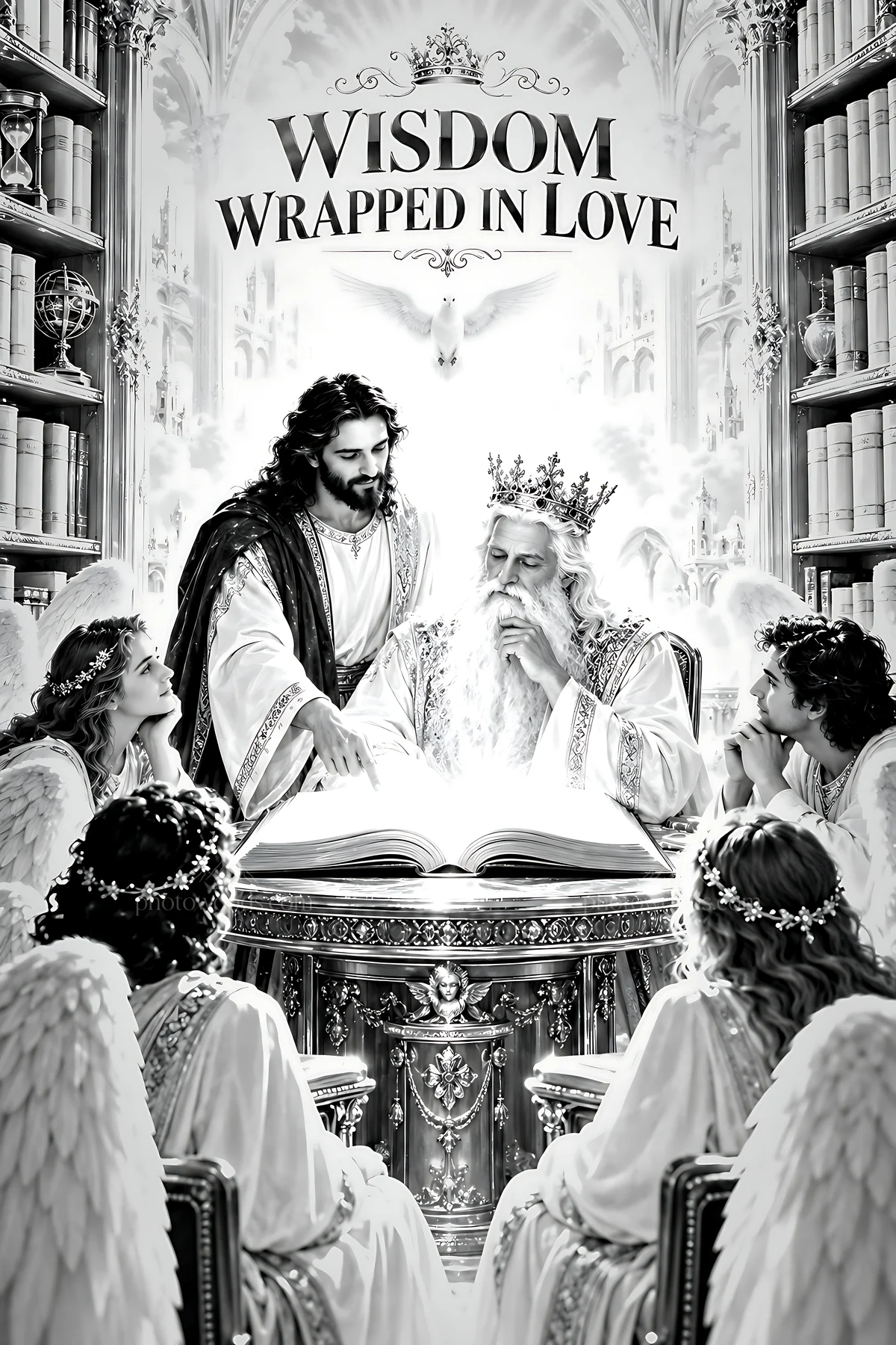 Wisdom wrapped in love in a gathering with angels - AI-generated stock image