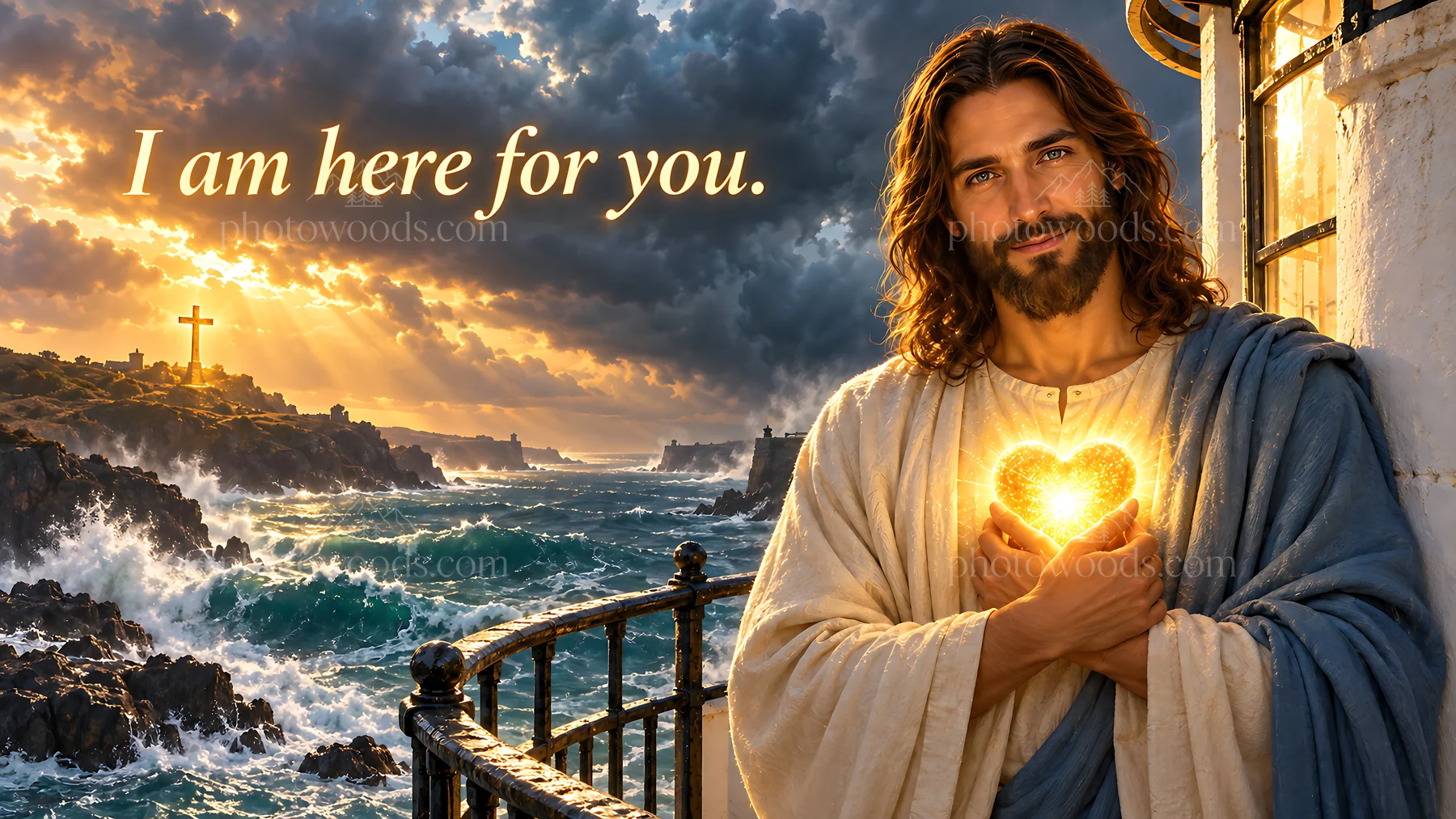 A promise beside the lighthouse - AI-generated stock image