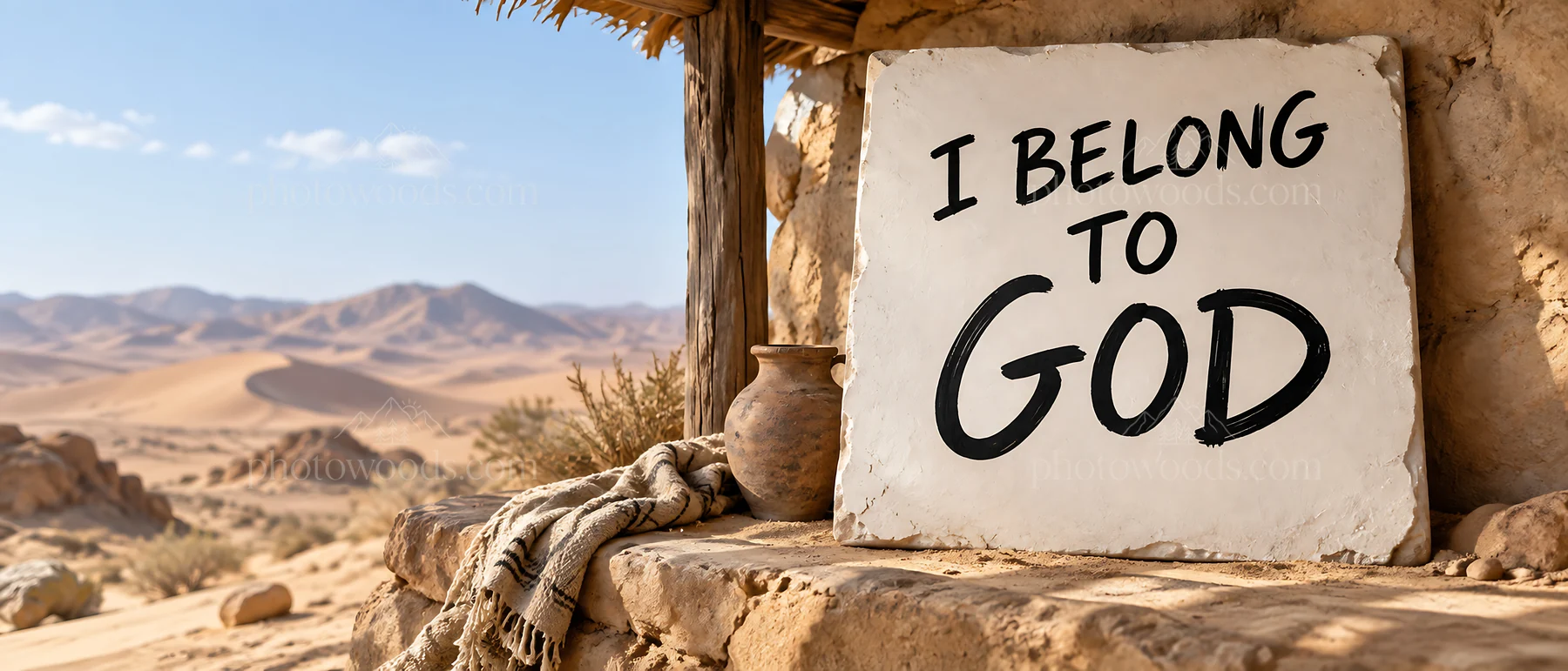 Jesus Christ teaching in a desert setting with a message - AI-generated stock image