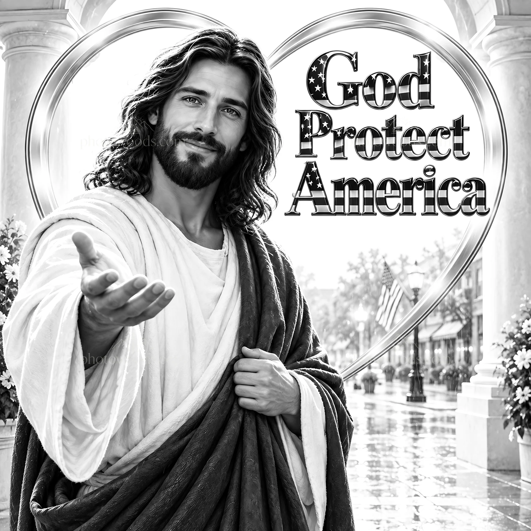 Jesus Christ welcomes with open arms in a symbolic scene - AI-generated stock image