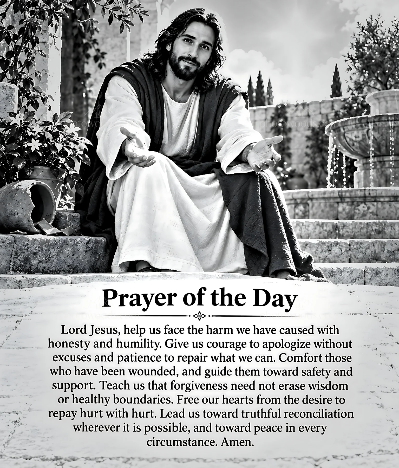 Forgiveness in the courtyard - AI-generated stock image