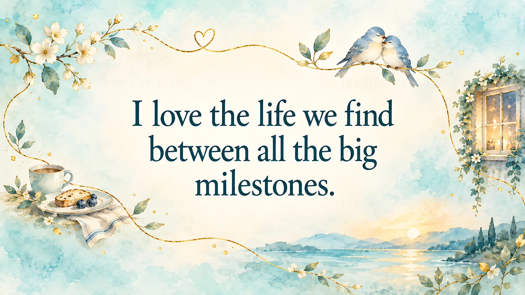 Romantic Love Quote with Watercolor Birds - AI-generated stock image