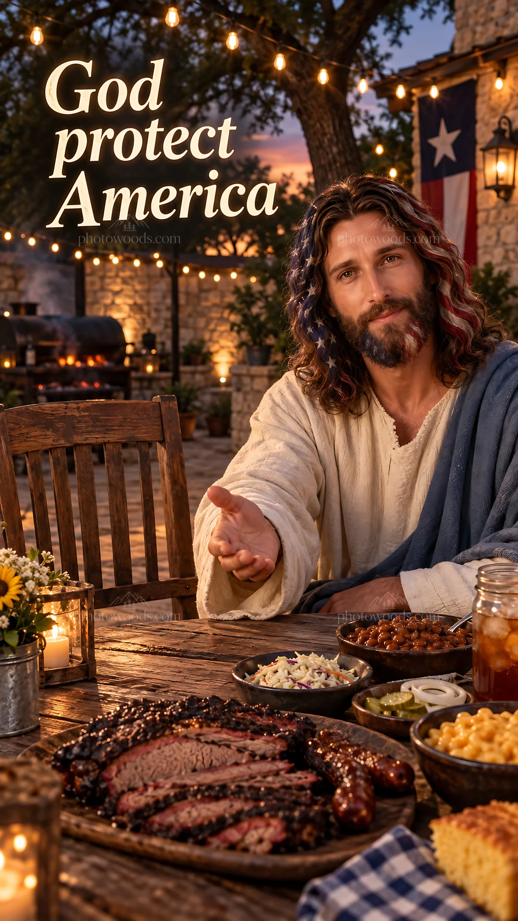 Jesus Christ sharing a meal and offering comfort - AI-generated stock image