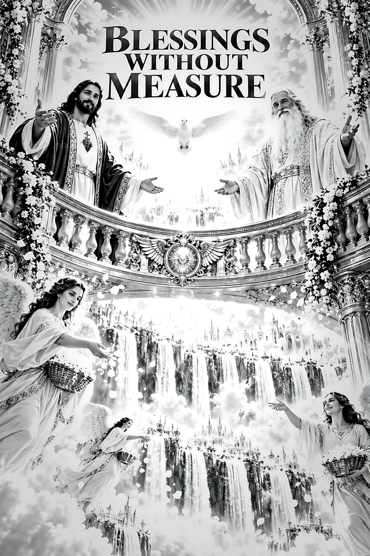Blessings without measure with angelic figures in background - AI-generated stock image