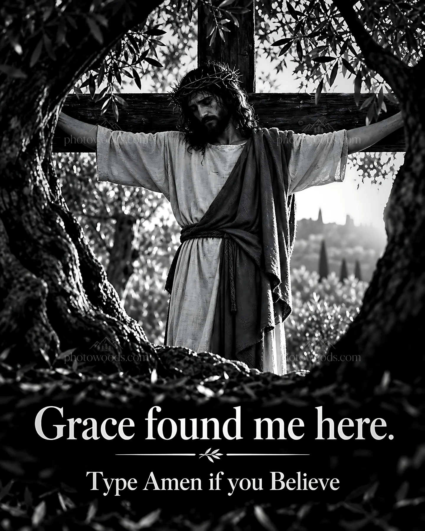 Grace found me here among the olives - AI-generated stock image