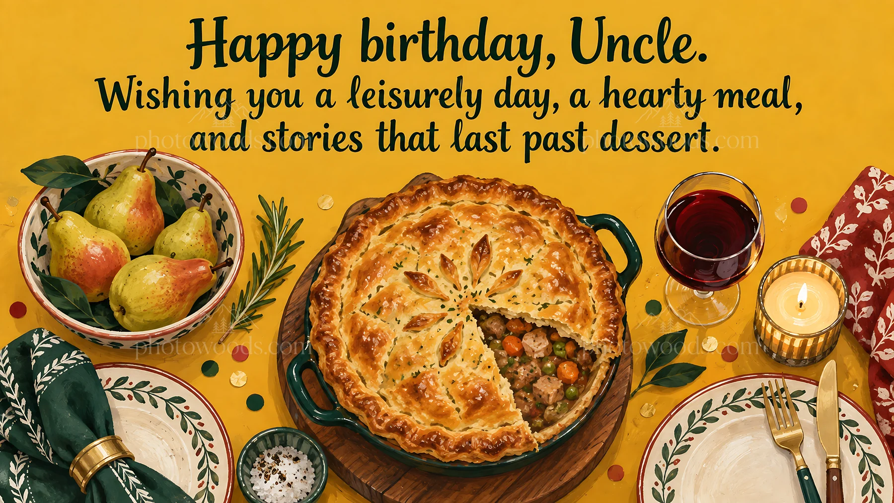 Happy Birthday Uncle Dinner Table Greeting - AI-generated stock image