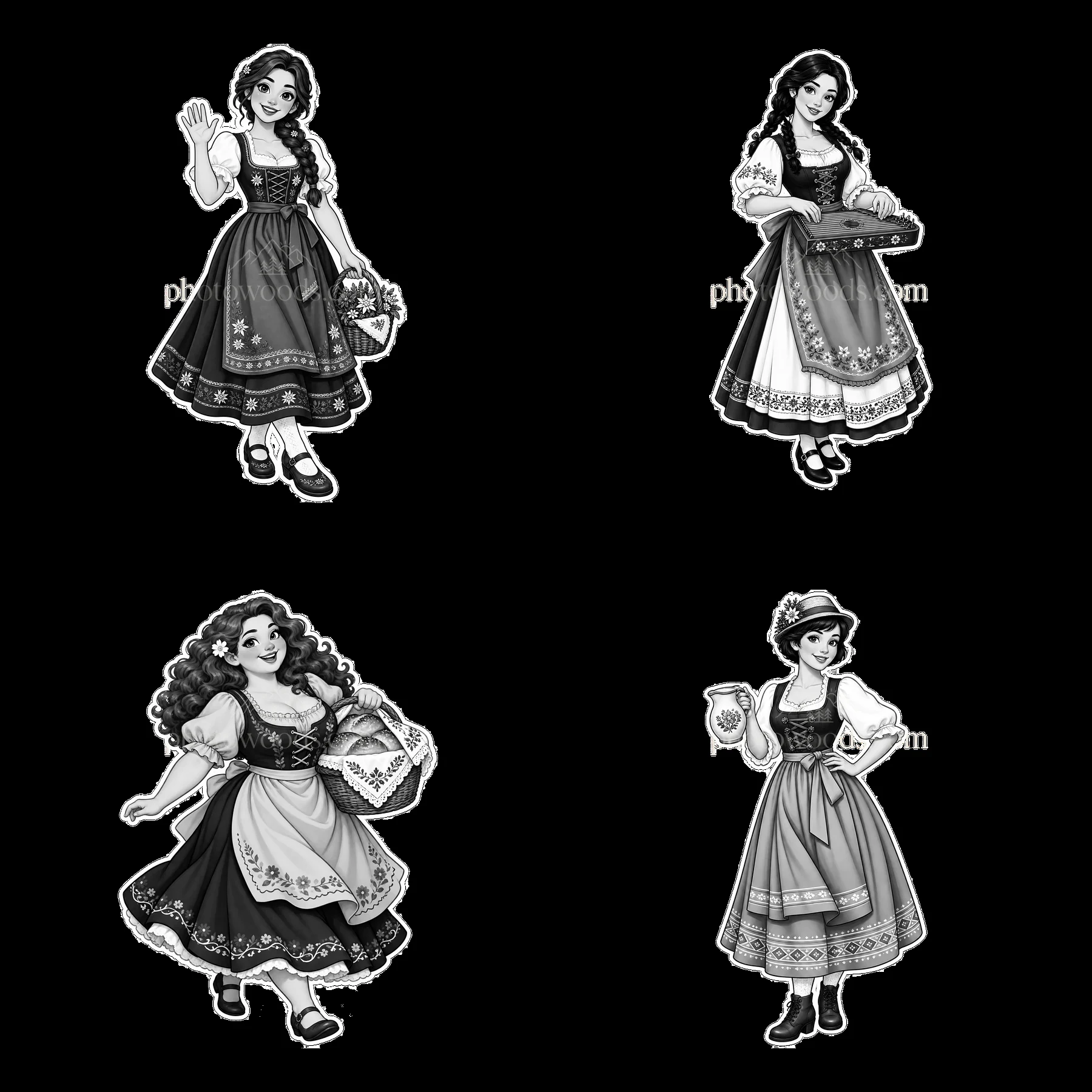 Women in traditional folk dress with various accessories - AI-generated stock image