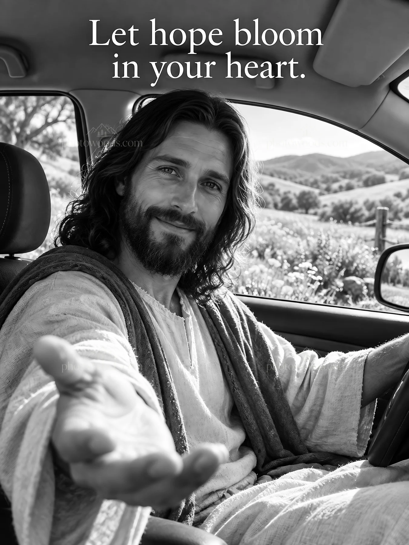 Jesus Christ welcoming with a message of hope - AI-generated stock image