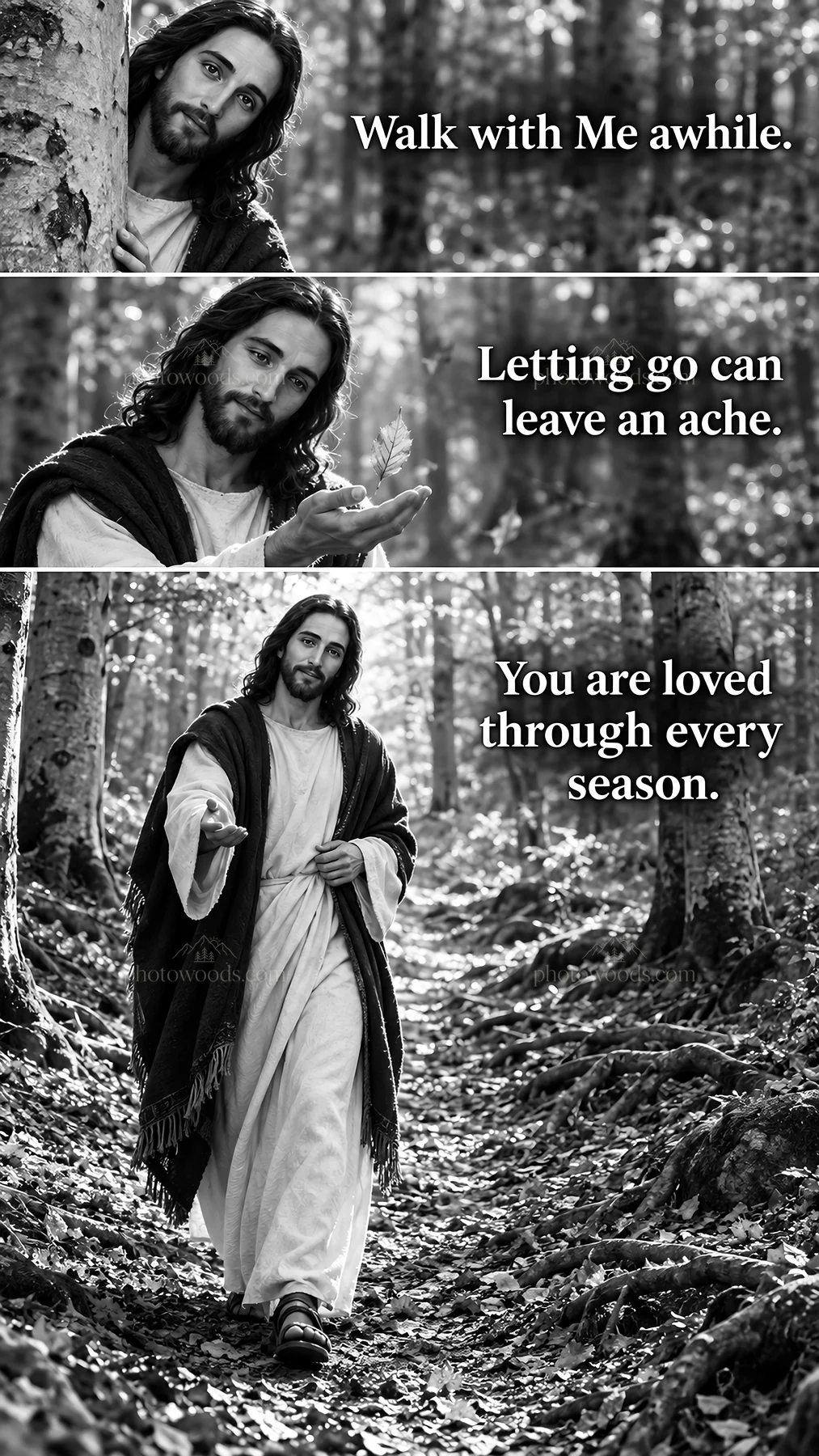 Jesus Christ inviting reflection and comfort in nature - AI-generated stock image
