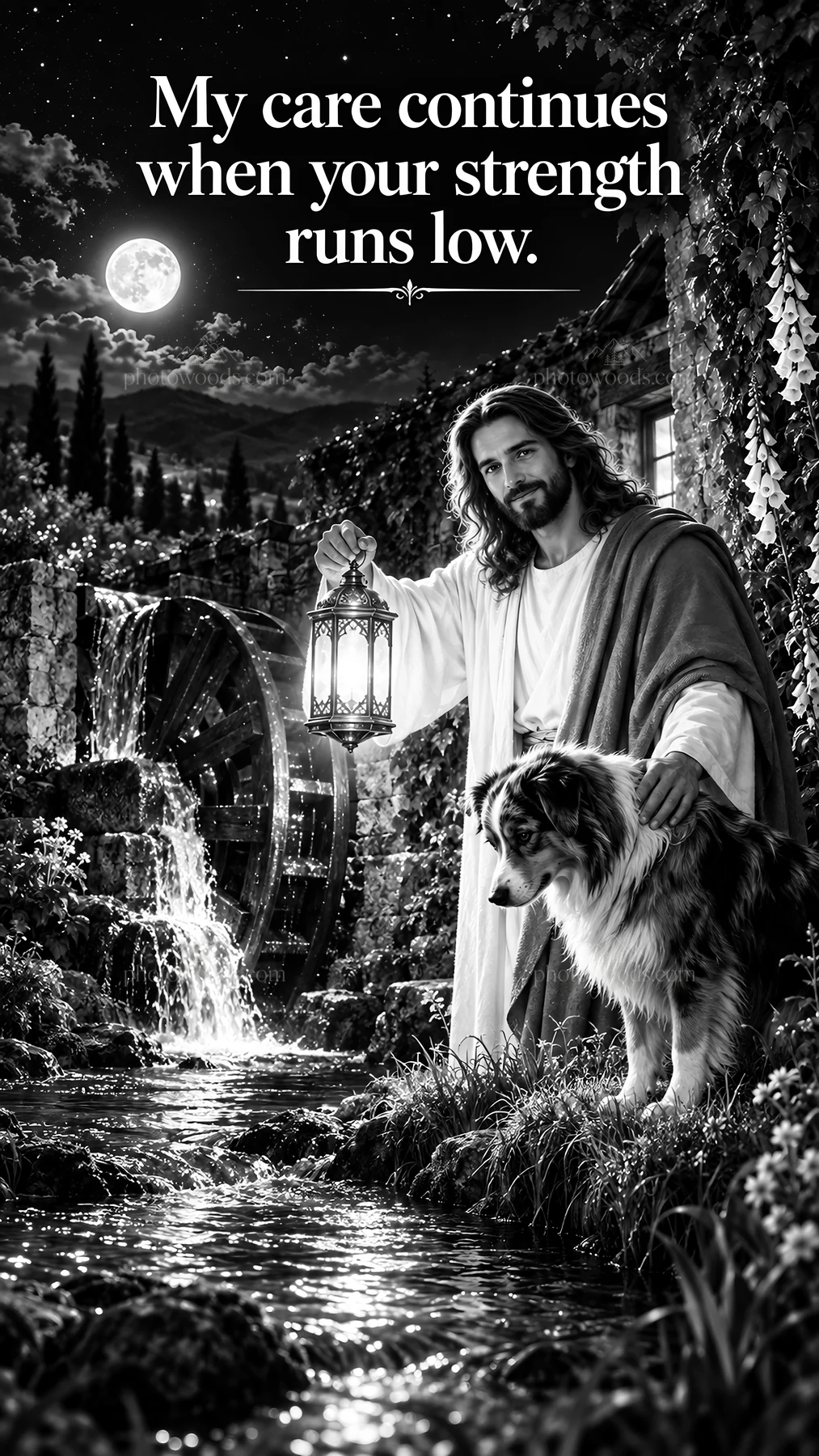 Jesus Christ comforts a person with his presence and light - AI-generated stock image