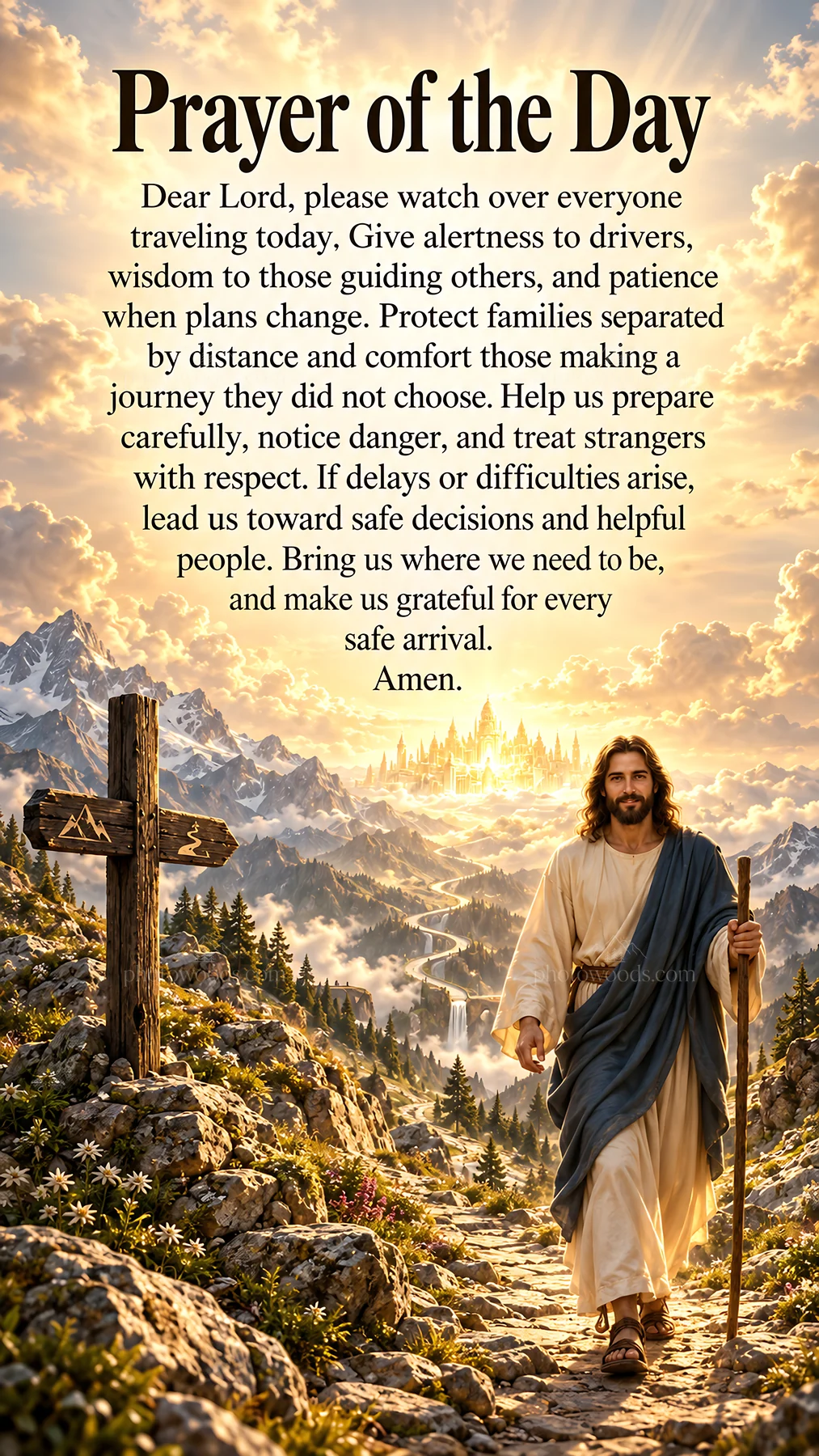 Jesus Christ offering prayer and guidance for travelers - AI-generated stock image