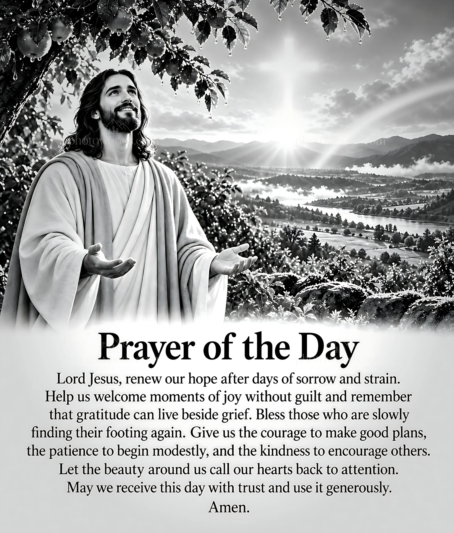Prayer of the day with a man in nature - AI-generated stock image