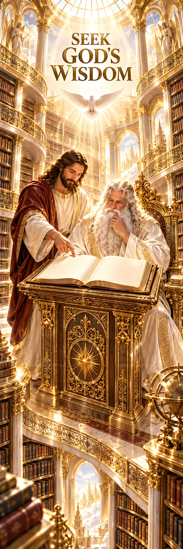 Jesus Christ shares knowledge and wisdom with God - AI-generated stock image