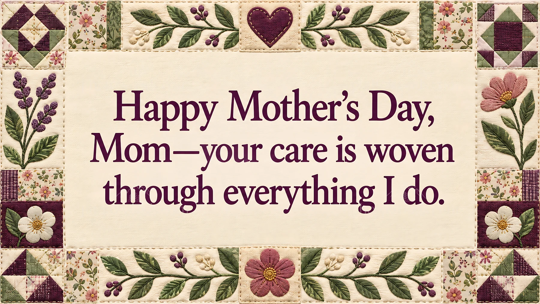 Quilted Happy Mother's Day Greeting Card - AI-generated stock image