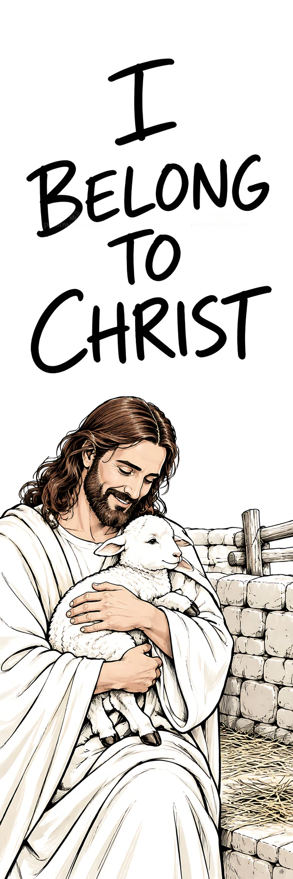 Jesus Christ holding a lamb in a pastoral setting - AI-generated stock image