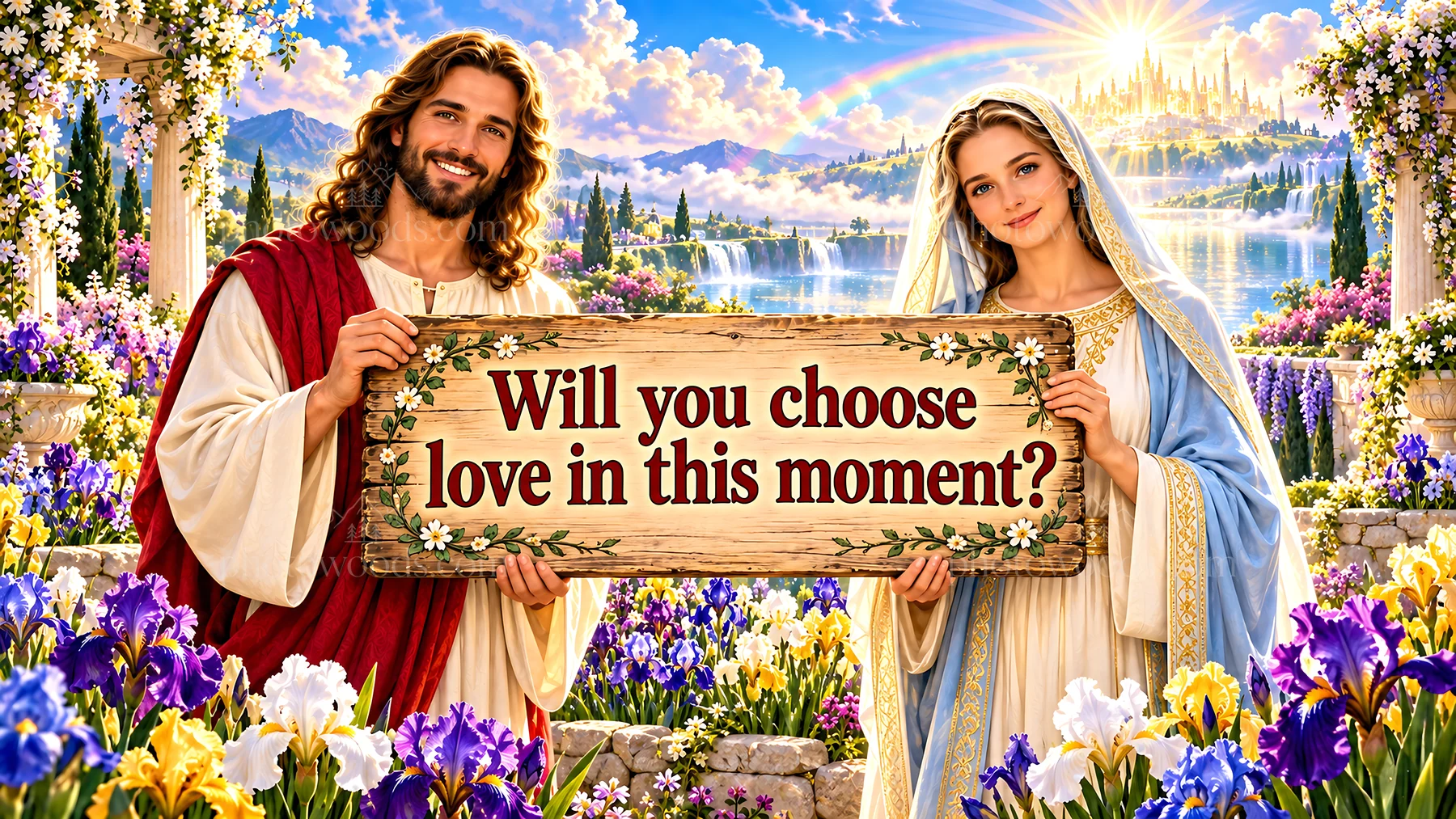 Jesus Christ and a woman sharing a message of love - AI-generated stock image