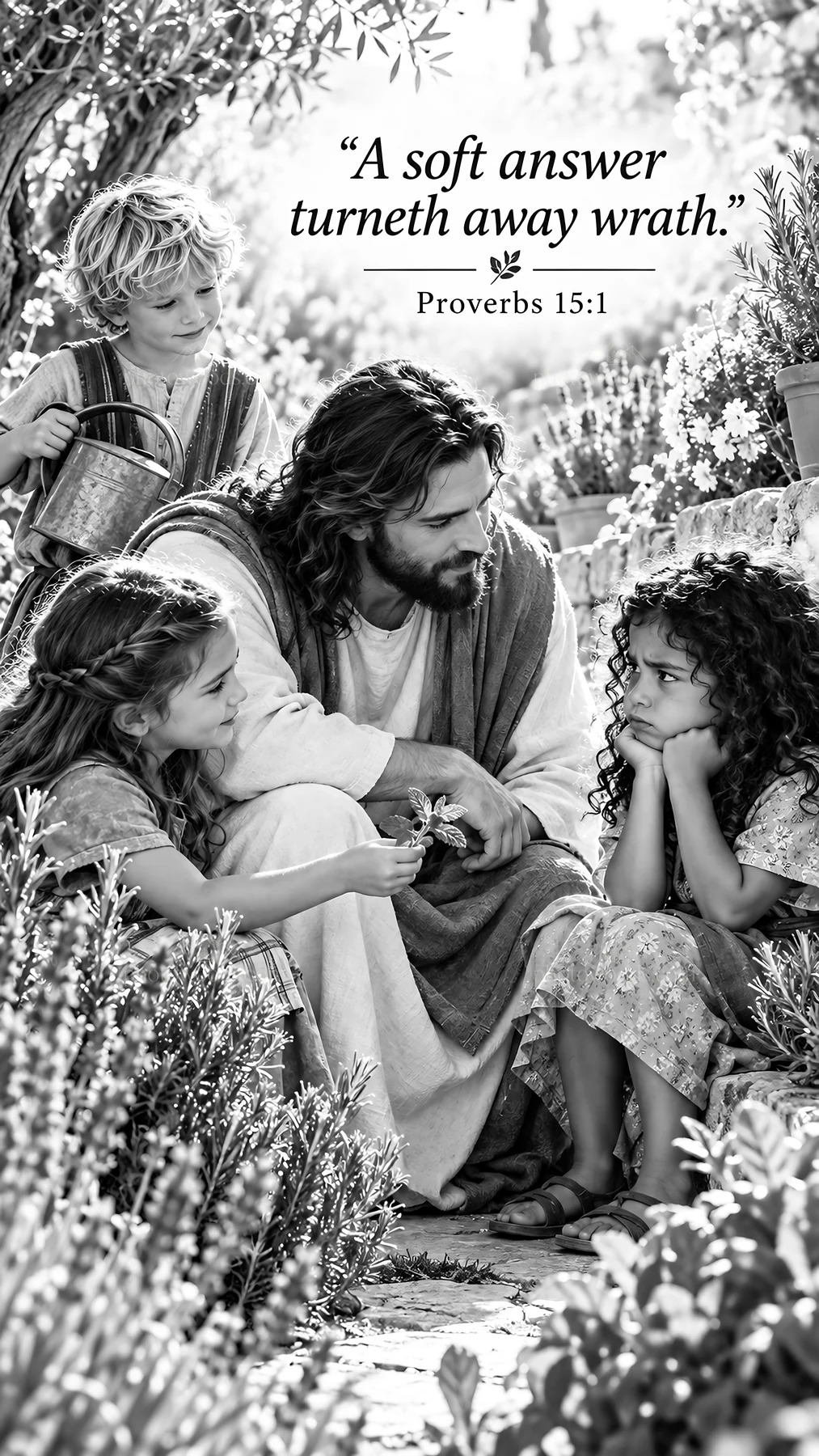 Jesus Christ teaching children about kindness - AI-generated stock image