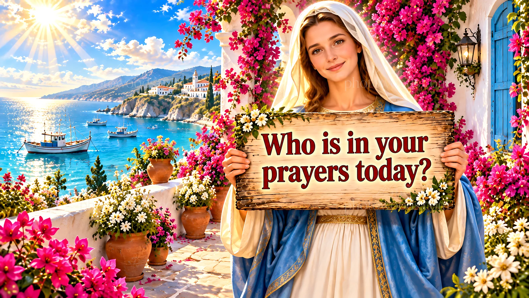 Jesus Christ welcomes a community prayer moment - AI-generated stock image