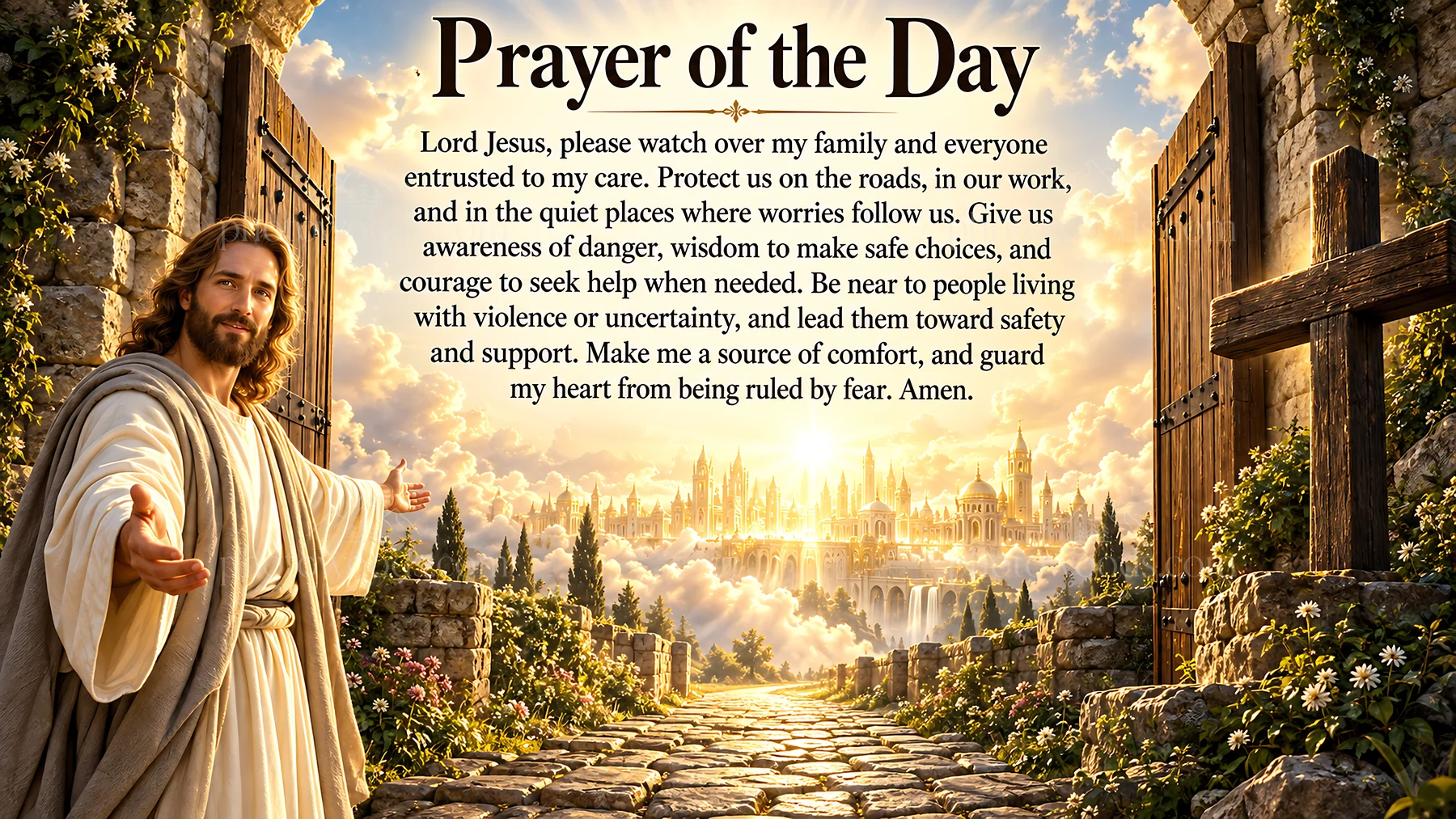 Jesus Christ offers a prayer for guidance and comfort - AI-generated stock image