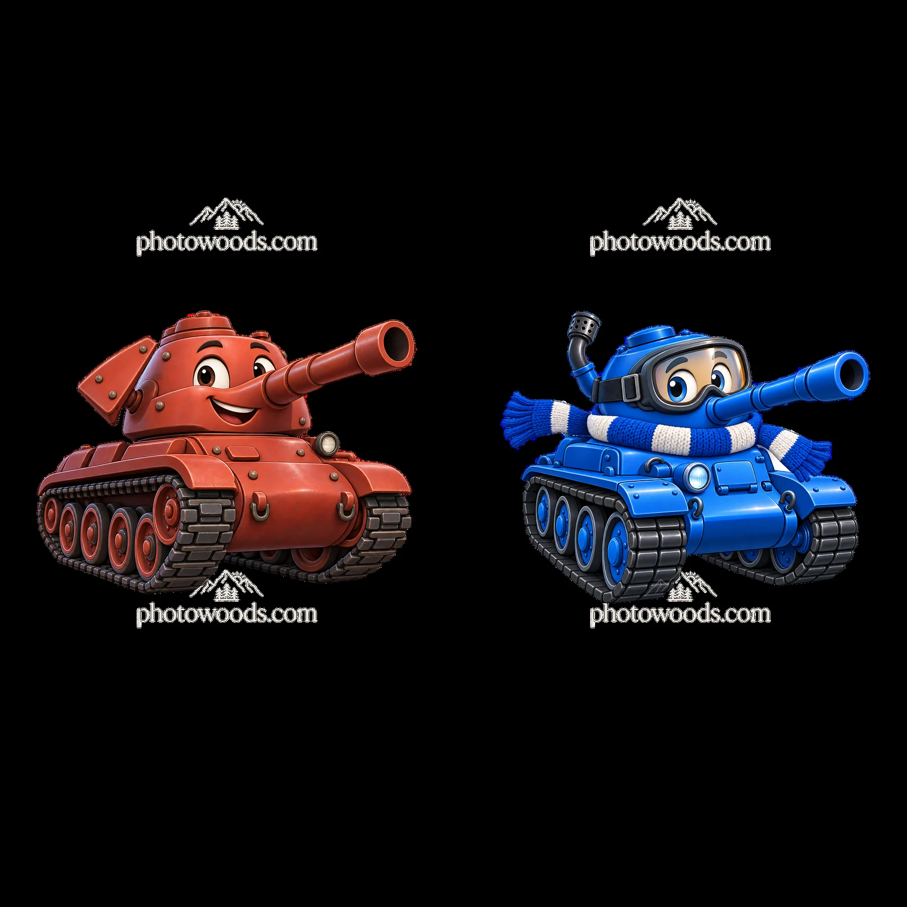 Cartoon tanks with smiling characters in vibrant colors - AI-generated stock image