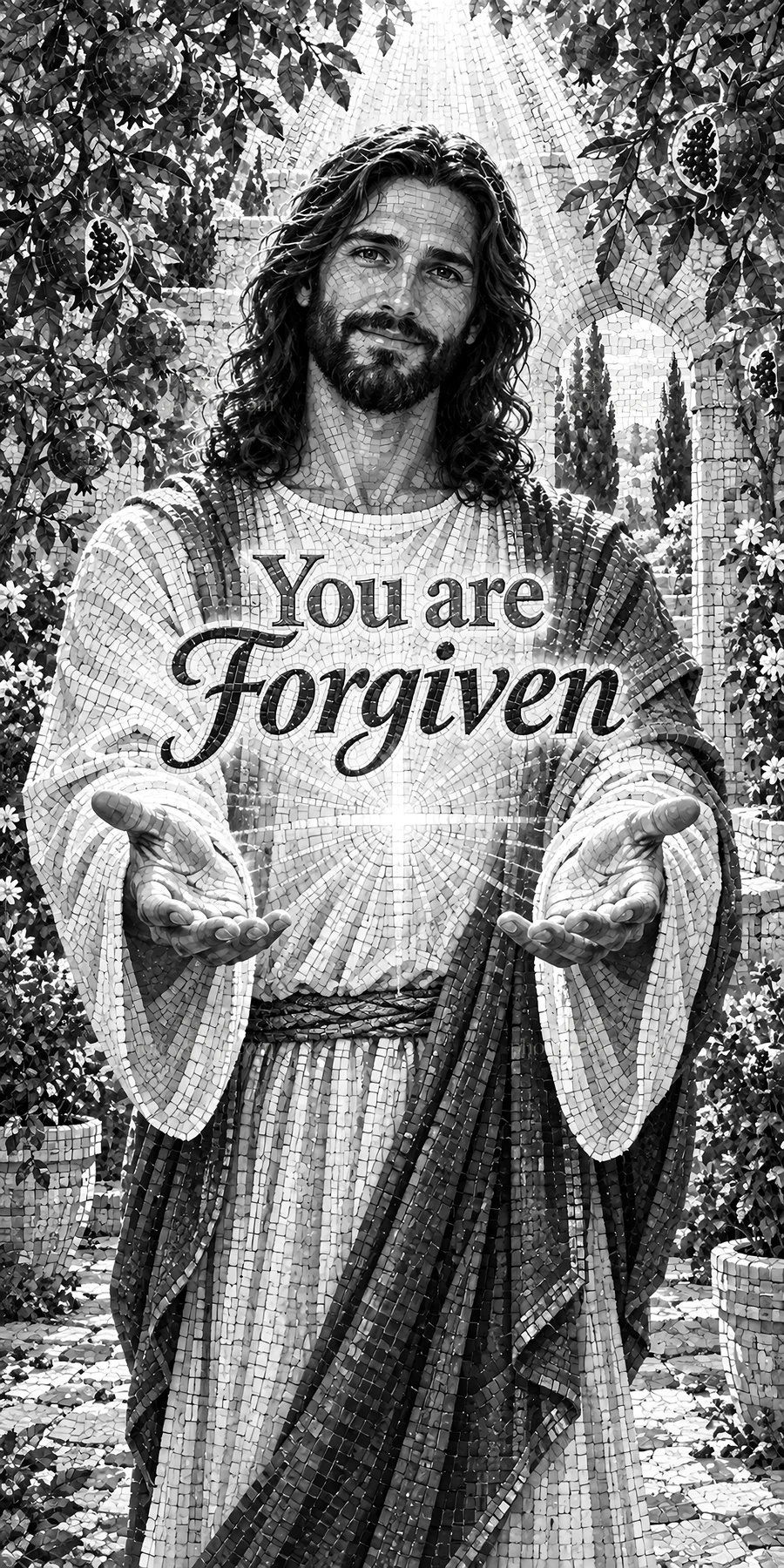 Jesus Christ extends hands with message of forgiveness - AI-generated stock image