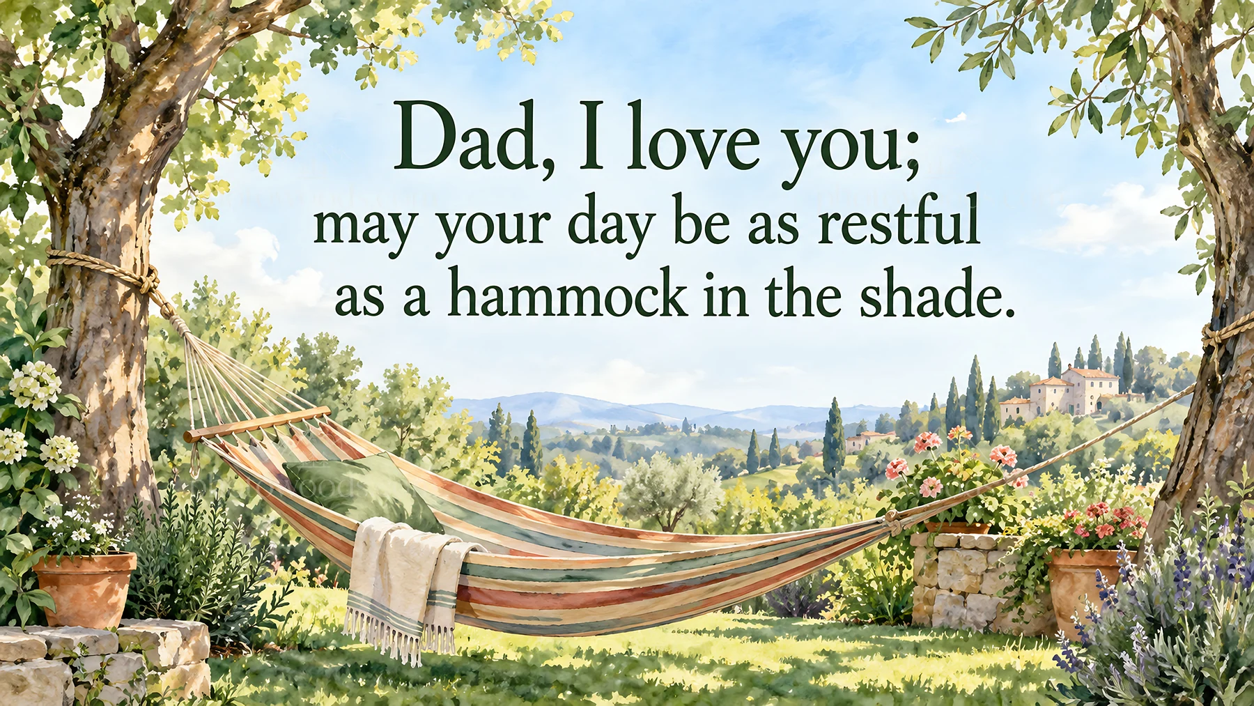 Love You, Dad Greeting in a Shaded Garden - AI-generated stock image