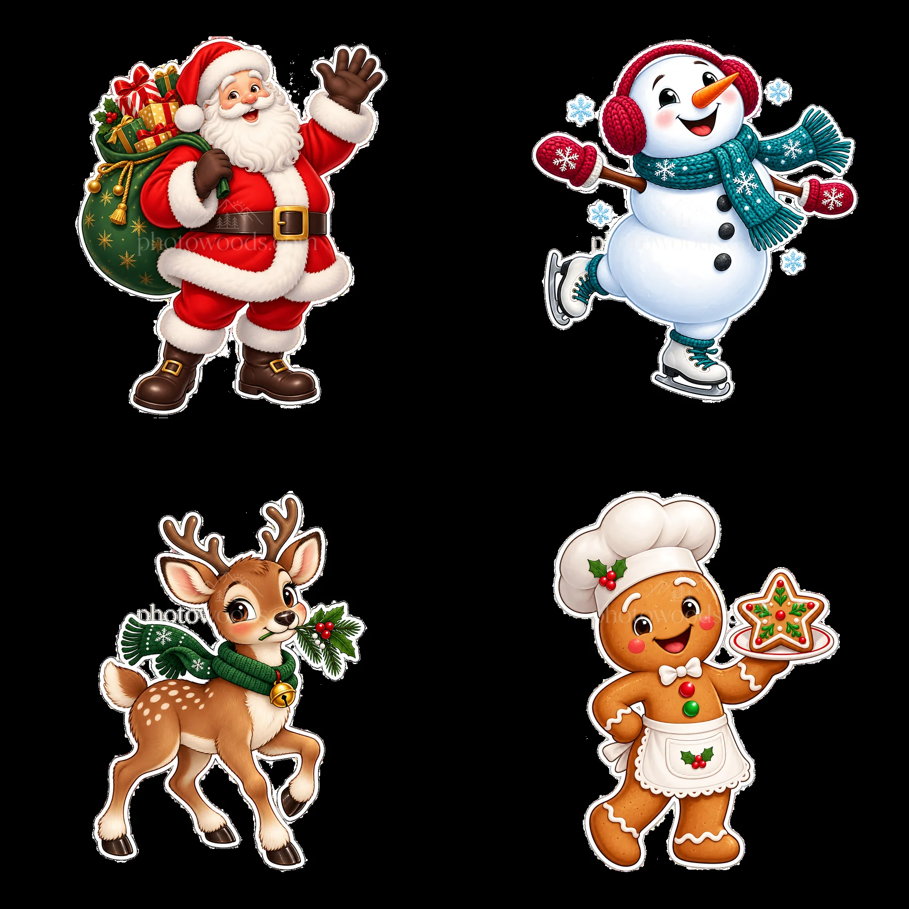 Four cartoon figure stickers in a square arrangement - AI-generated stock image