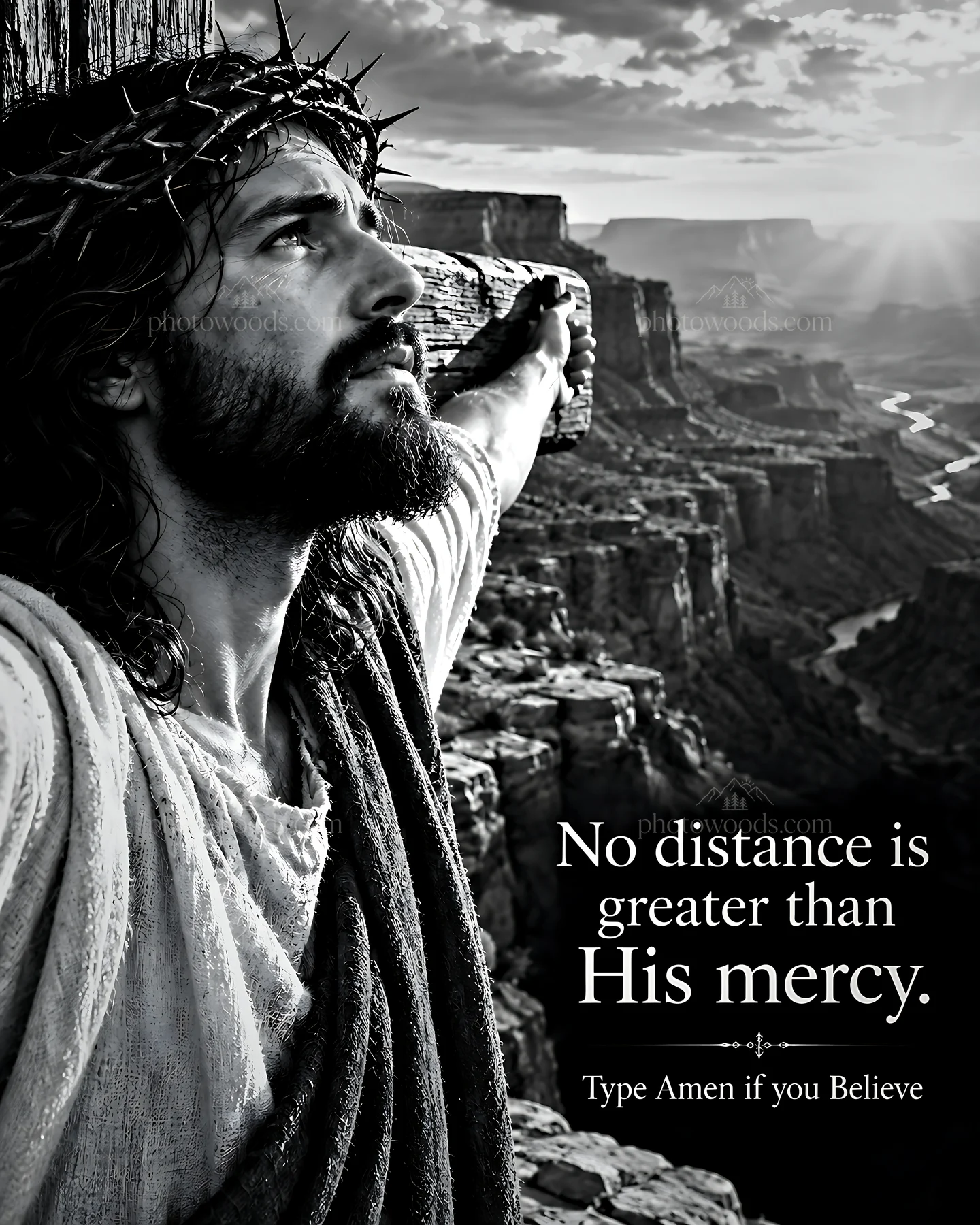 Mercy beyond the canyon reflects faith and hope - AI-generated stock image