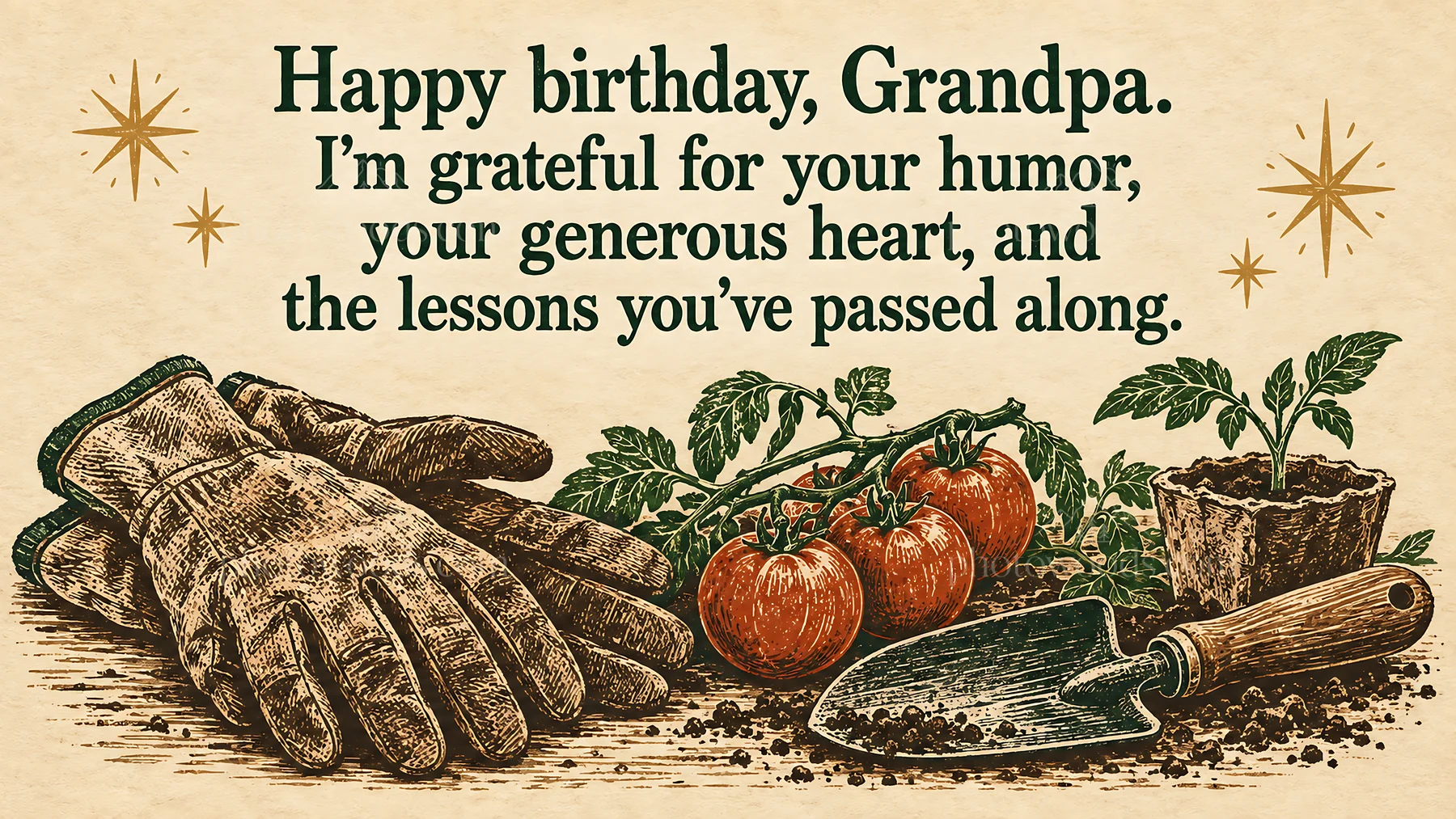 Vintage Gardening Birthday Greeting for Grandpa - AI-generated stock image