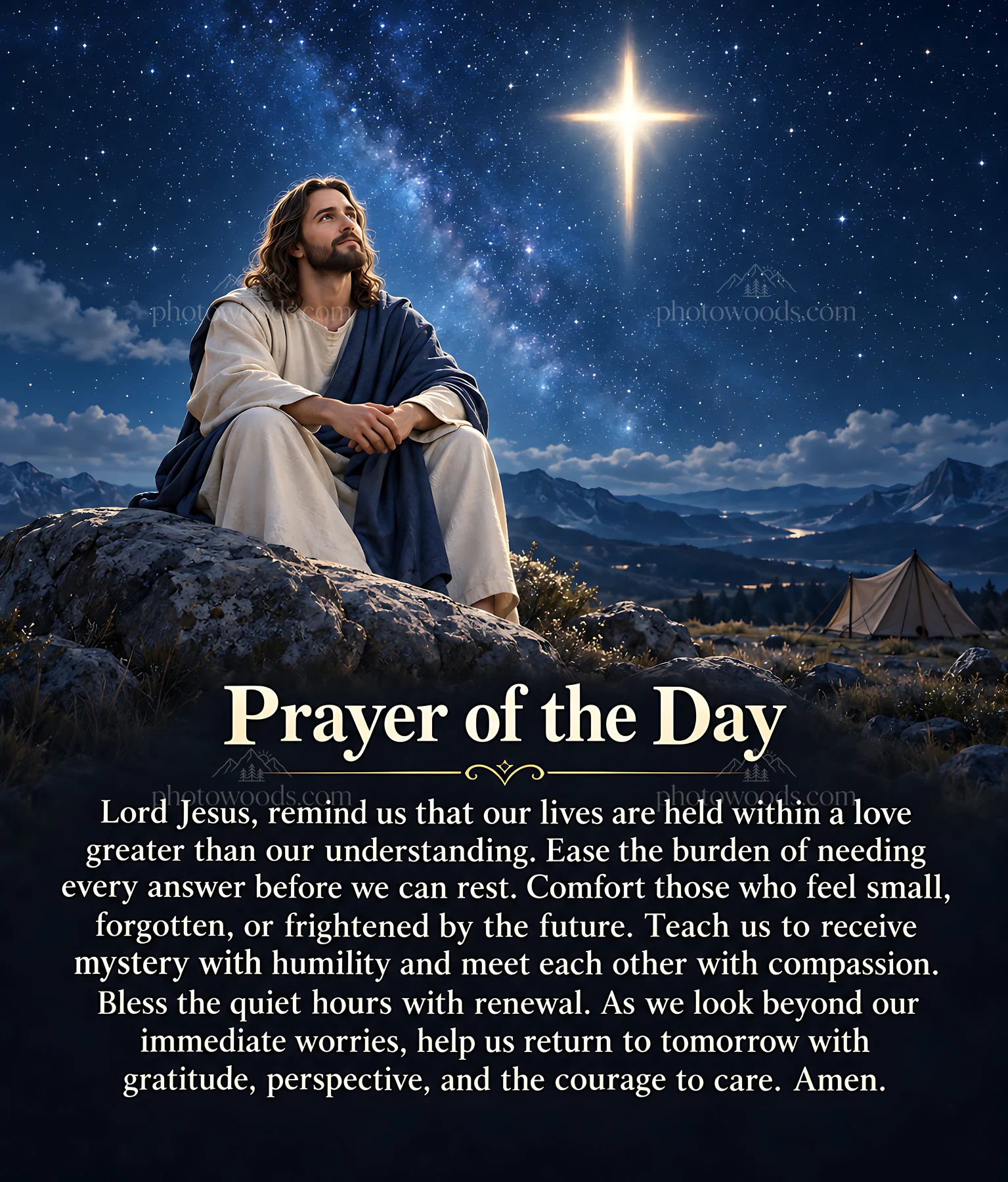 Wonder under the stars with a man in prayer - AI-generated stock image
