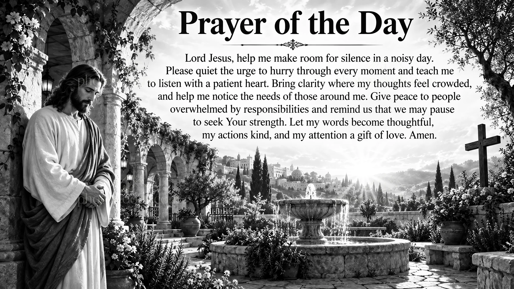 Jesus Christ praying for guidance and peace - AI-generated stock image